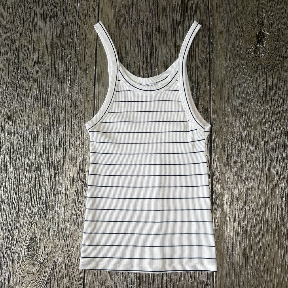 Zara Women's High Neck Black And White Striped Tank Size S